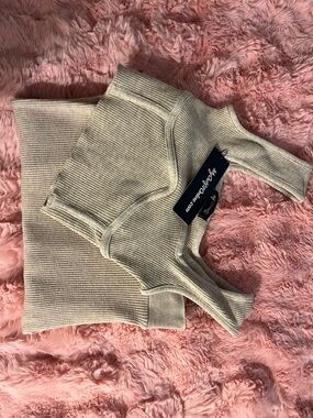 Ribbed Knit Crop Tank Top and Leggings Set- Neutral Beige